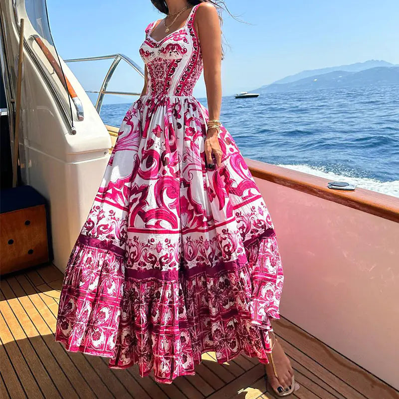 Women's Printed Spaghetti Strap Waist-Control Dress