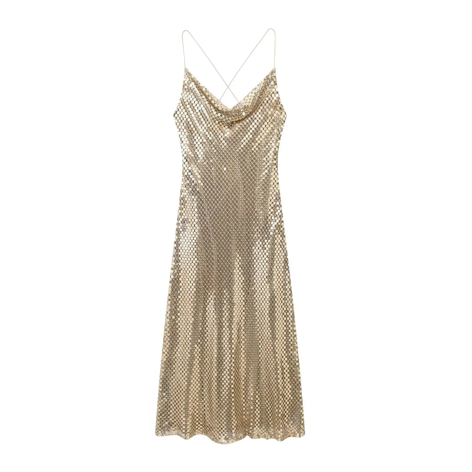 Spring Style Mesh Underwear Dress with Sequins