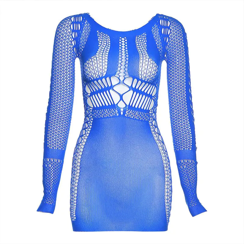 Slim Fit Long Sleeve Fishnet Sheath Dress