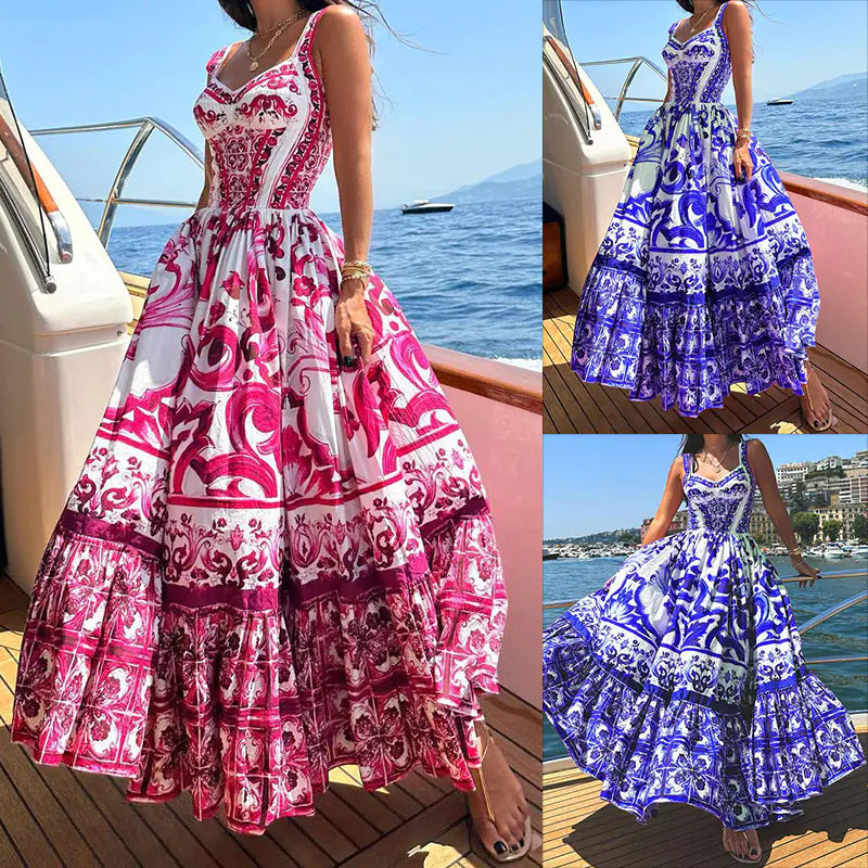Women's Printed Spaghetti Strap Waist-Control Dress
