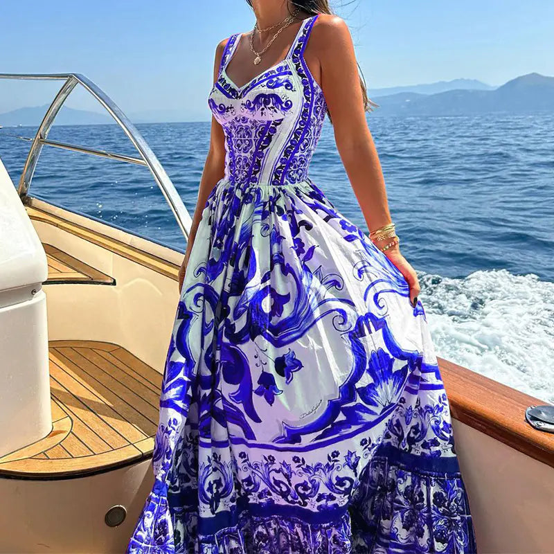 Women's Printed Spaghetti Strap Waist-Control Dress