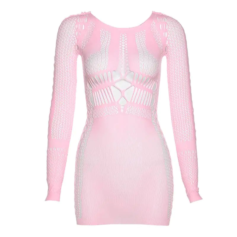 Slim Fit Long Sleeve Fishnet Sheath Dress