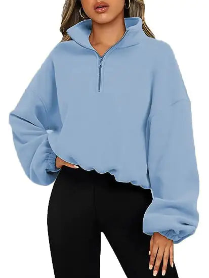 Women's Half-Zip Stand Collar Polar Fleece Sweater