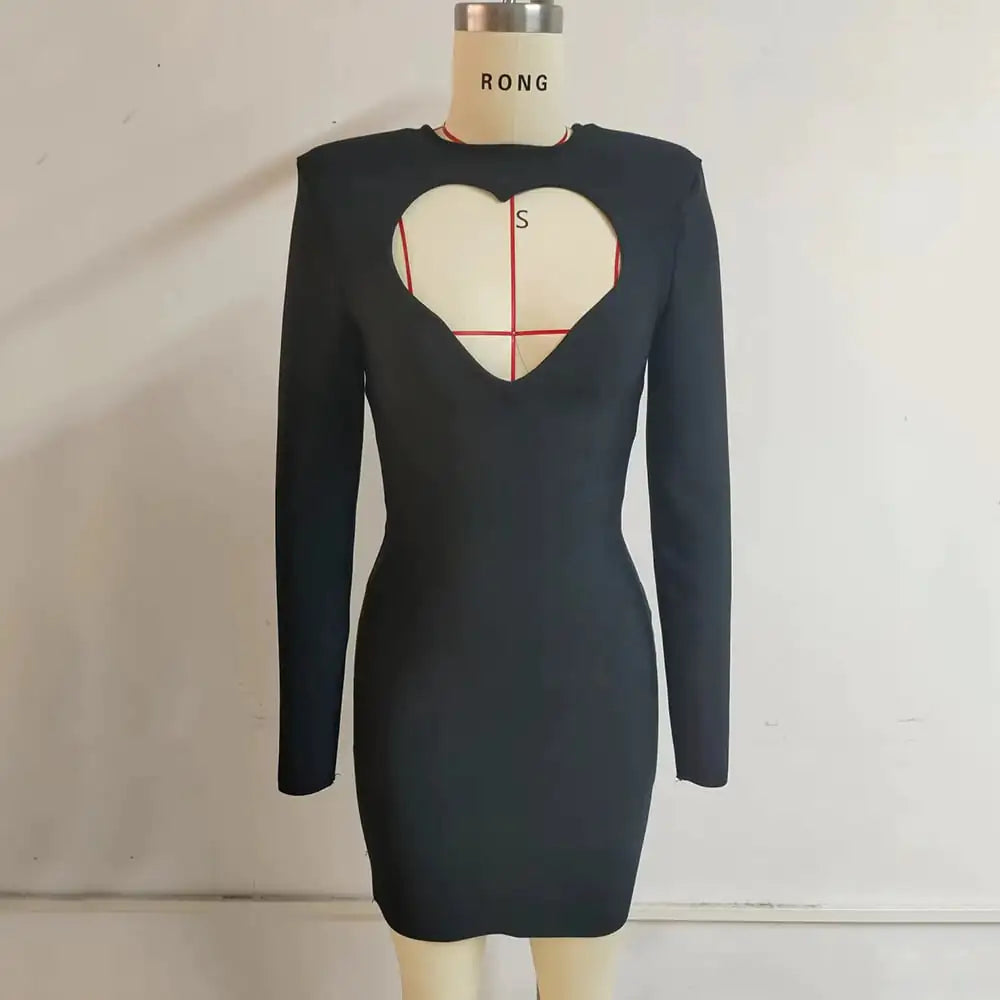 Heart-Shaped Neck Long Sleeve Women's Bandage Dress