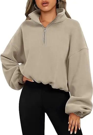 Women's Half-Zip Stand Collar Polar Fleece Sweater